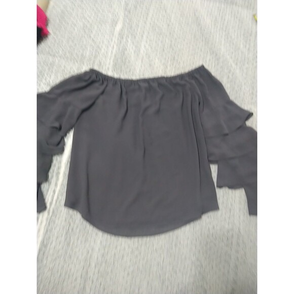 Naked Zebra Ruffled Off The Shoulder Top Small Gray Boho Y2K Feminine Cottage... - Picture 3 of 10
